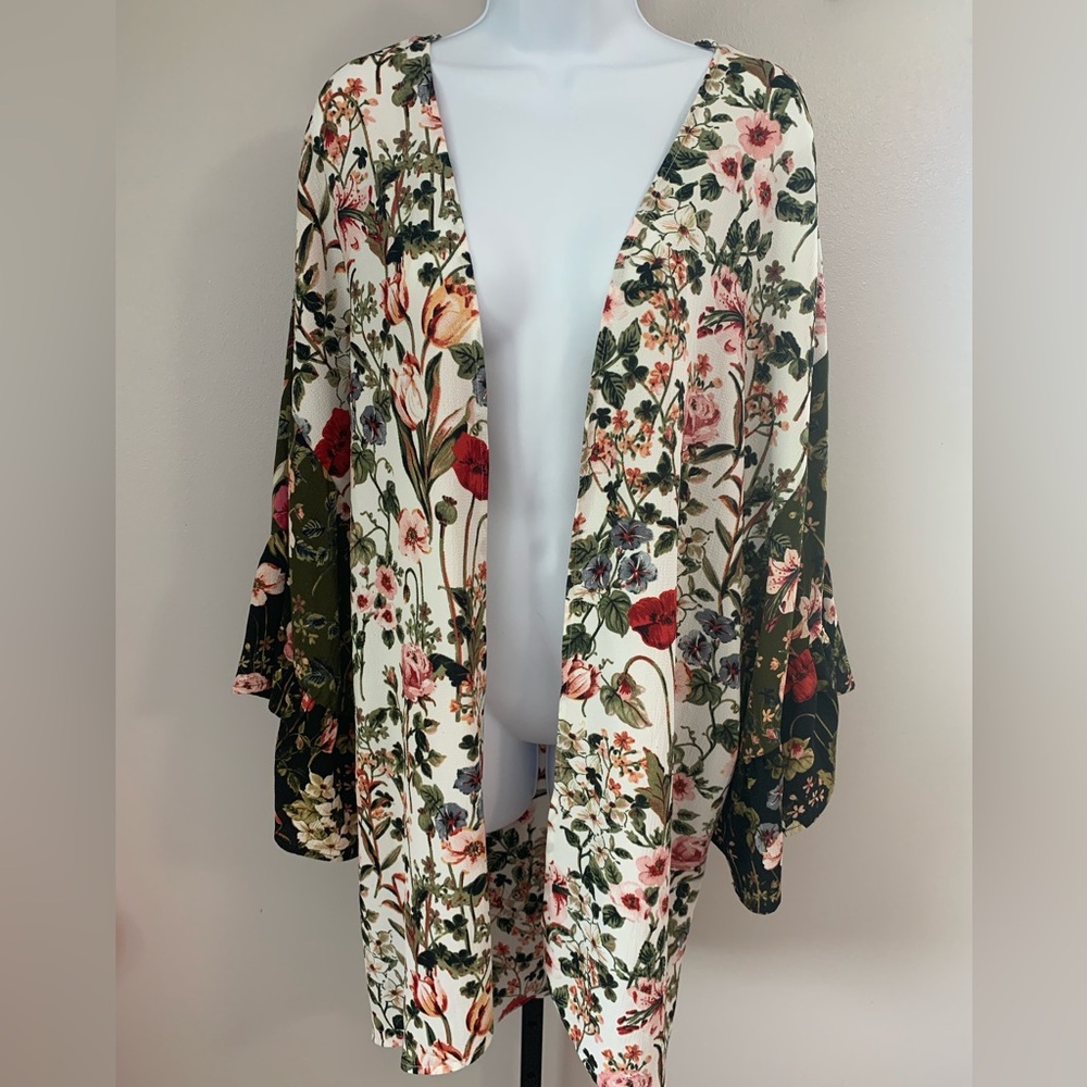 Umgee Multi Floral Pattern Kimono with Bell Sleeves